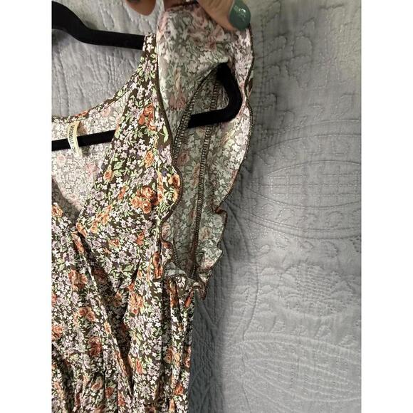 Grecerelle Brown Floral Flutter Sleeve Maxi Dress Size M - Picture 8 of 9